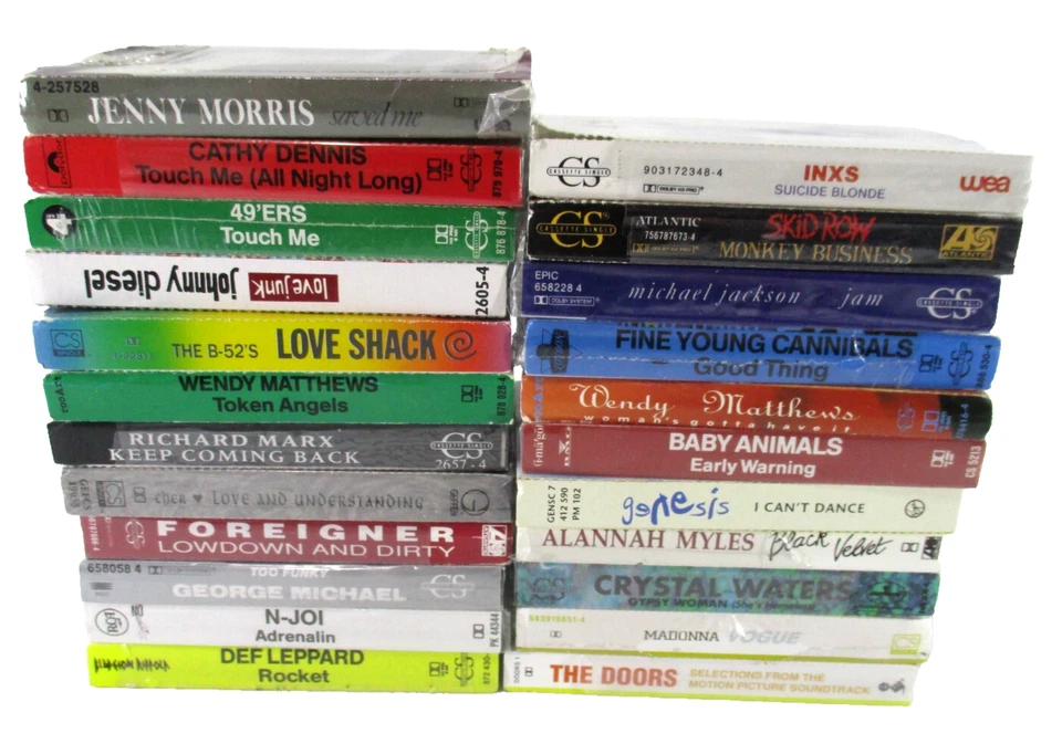 23 1980-1990s Cassingle Tapes Open Plastic Wrapping on Most Tested Titles Below - Image 1 of 4