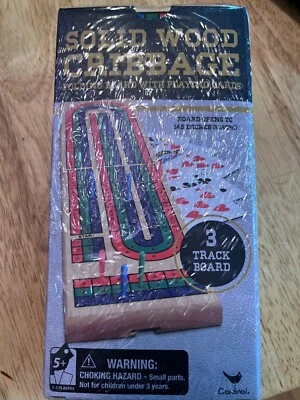 Solid Wood Cribbage Set Folding 3 Track Board with Playing Cards Cardinal New - Image 1 of 4