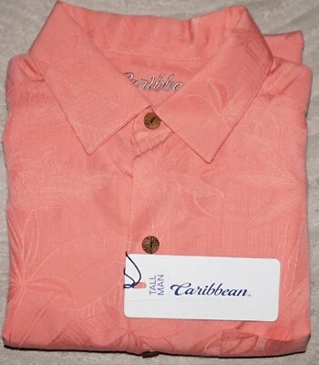 Roundtree Yorke Caribbean Short Sleeve Camp Shirt TALL LT Peach NWT (RYC391) - Image 1 of 4