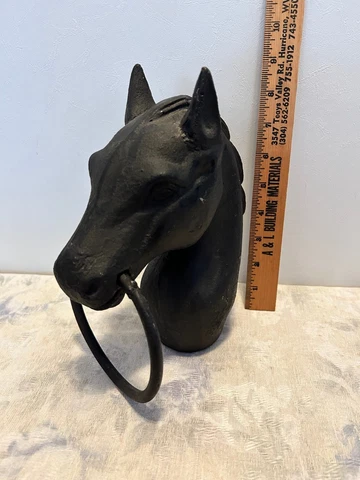 Antique  Vintage Cast Iron Horse Head Hitching Post Fence Topper  Ring  Garden Cover