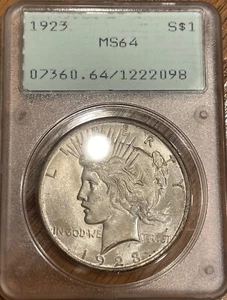 1923-P Peace Silver Dollar $1 PCGS MS 64 Rattler Holder - Picture 1 of 4