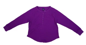 Gap Waffle Knit Raglan Henley Long Sleeve T-Shirt Purple Shock Cotton Womens S - Picture 1 of 8