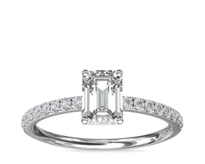 1.50 Ct Emerald Cut GIA Certified Natural Diamond 14K White Gold Engagement Ring - Picture 1 of 4