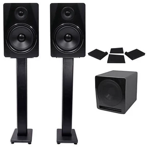 (2) Rockville APM8B 8" Powered Studio Monitors+Active 10" Subwoofer+Stands+Pads - Picture 1 of 12