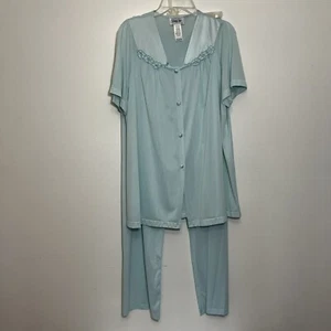VTG Vanity Fair 90-107 Lingerie Silky Nylon Loungewear Pajama Set Azure Mist M - Picture 1 of 5