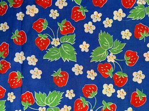 Strawberries Blue Red Vintage Fabric 46" X 20" - Picture 1 of 4