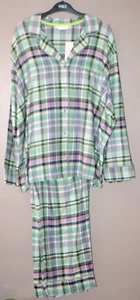 M&S COTTON BLEND CHECKED PYJAMAS PJ'S SET SIZE 20 GREEN MIX - NEW - Picture 1 of 4