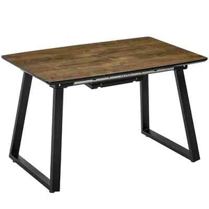 Extendable Dining Table Rectangular Wood Effect Top Seats 4-6 Metal Frame - Picture 1 of 12