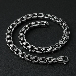 Mens Heavy Retro Gothic Skull Chain Link 316L Stainless Steel Necklace 18-32" - Picture 1 of 8