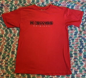 Vintage 90’s Made In USA K-SWISS Original Embroidered T Shirt Sz M Red Sports - Picture 1 of 11