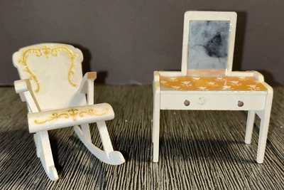 Mueble mecedora y tocador vintage para casa de muñecas Lundby con espejo años 70 Foto 1 de 4