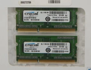 Crucial 4GB Kit 2 x 2GB DDR3L-1066 SODIMM - Picture 1 of 5