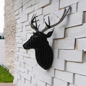 3D Stag Head Wall Art – Black Acrylic | Slot Together Laser Cut Design - Picture 1 of 5