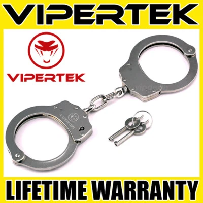VIPERTEK Handcuffs Professional Double Lock Metal Steel Police Security SILVER
