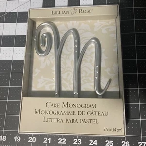 Lillian Rose M Monogram Initial Silver Rhinestones Cake Topper 5.5” - Picture 1 of 3