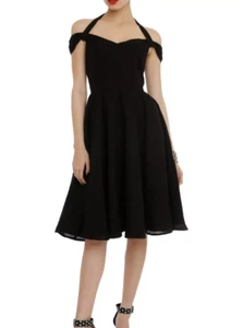 Hell Bunny Eveline Schulterfreies Neckholder Swing Kleid L schwarz gepunktet Pin Up NEU - Bild 1 von 8