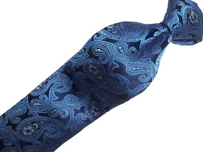 (Corbata XMI Platino Azul Paisley Tejida Pura Seda 62"XLong x 3.25"W Foto 1 de 4