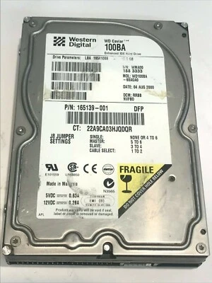 WESTERN DIGITAL CAVIAR 100BA 10GB IDE HARD DRIVE WD100BA-60AGA0 RRBBNVFBO aa5fc5 - Image 1 of 2