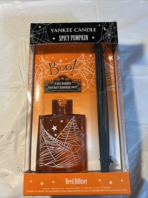 Yankee свечи пряный тыквы Reed диффузор оранжевый паутина ваза Хэллоуин новый - Изображение 1 из 2