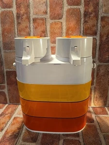 Termo de vacío doble olla de aire frío caliente pavo real de colección años 70 bomba arco iris naranja - Imagen 1 de 10