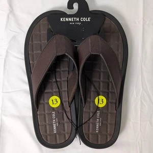 Kenneth Cole Men's Size 13 Brown Leather Flip Flops Sandals Brand New - Picture 1 of 7