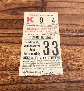 Boleto de los Houston Buffalos 9/06/1951 RARO Busch Stadium Buffs Championship Año - Imagen 1 de 3