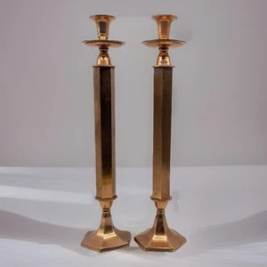 Tall Column Candle Stick Holders Set (2) Pair 18” Copper plate, Vintage, hostess - Picture 1 of 8