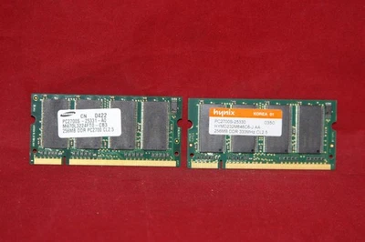 Lot of 2 x 256MB (512MB Total) Laptop Memory DDR PC2700, 333Mhz (Samsung, Hynix) - Image 1 of 2