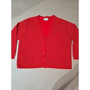 Vintage Carly Blake Red Sparkle Cardigan Top Button Down Strick Pullover XL - Bild 1 von 7