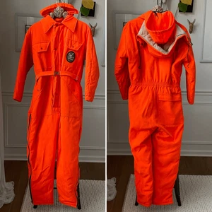 Vintage 70s Fleetwood Sportswear Blaze Orange Insulated Overall Schneeanzug M - Bild 1 von 11