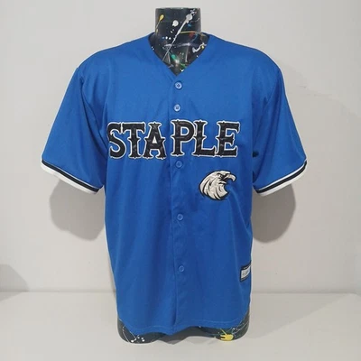 Staple Pigeon Blue Embroidered Baseball Jersey NZ Men's Size XL - VGC - Image 1 of 4