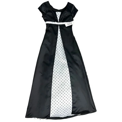 Vintage Black White Tuxedo Cap Sleeve Polka Dot Formal Dress Prom Gown sz 2 NEW - Image 1 of 4