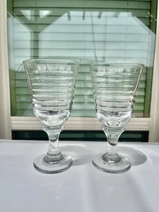 Libby Clear Ribbed Drinking Glasses Footed Goblets Beehive Tall Set of 2 - Picture 1 of 7