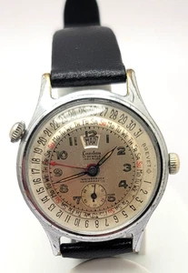 Seltene 37mm Landau DATE-O-GRAPH Triple Date Calendar Herrenuhr wie besehen zum restaurieren - Bild 1 von 11