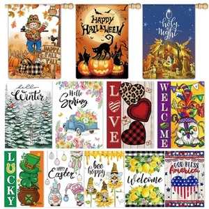 12 Pcs Seasonal House Flags 28x40 Double Sided Seasonal Large Garden Flags fo... - Picture 1 of 7