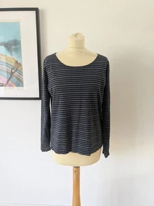 MARGARET HOWELL Navy Stripe 100% Cotton Long Sleeve T-shirt Tee Top UK 14 - Picture 1 of 11