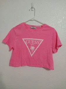 Camiseta Guess Mujer Talla S Rosa Corta Playa Triángulo Logo - Imagen 1 de 4