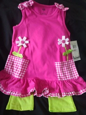 Kids Headquarters Little Girls Size 6 Pink and Green 2 Piece Set - Image 1 of 4