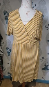 striking black mustard yellow stripe jersey dress, Debenhams 22 - Picture 1 of 3