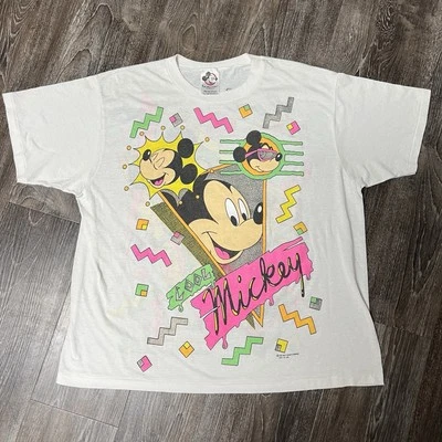 Camiseta De Colección Años 80 Mickey Mouse Para Hombres XL Blanca Neón Años 90 Arte Disney Estilo Surf  Foto 1 de 4