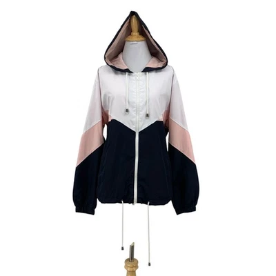 Topshop 夹克女式 12 黑色粉红色拼色连帽衫全拉链风衣复古 — 第 1/4 张图片