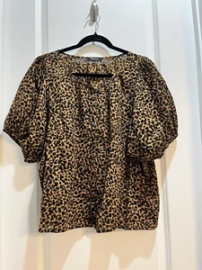 Madewell Estampado Leopardo Manga Globo Botón Parte Superior Delantera Grande Axila a Axila21” - Imagen 1 de 6
