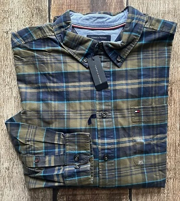 CAMISA DE FRANELA TOMMY HILFIGER WESTLEY GRANDE ALTA VERDE AZUL PARA HOMBRE 3XL NUEVA CON ETIQUETAS Foto 1 de 4