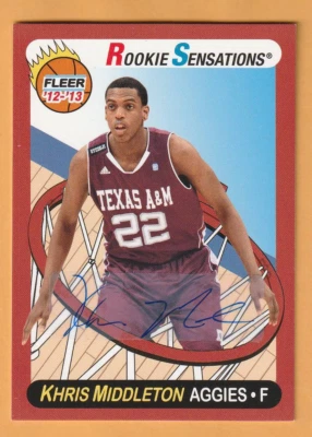 Khris Middleton Texas A&M Aggies AUTO 2012-13 Fleer Retro Milwaukee Bucks 1J Foto 1 de 2