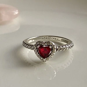 Pandora 925 Sterling Silver Heart Ring with Red Stone - Size 6 (US) / 52 (EU) - Picture 1 of 9