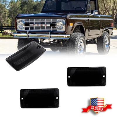 Par de lentes de luz de señal de giro/estacionamiento delanteras ahumadas para Ford Bronco 1969-1977 Foto 1 de 4