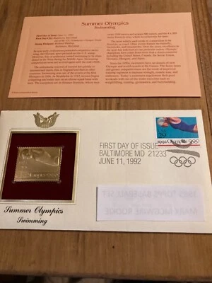 1992 Summer Olympics Swimming Gold Stamp replica FDC Golden Cover - Image 1 of 4