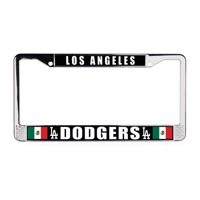 LA Dodgers Mexico Flag 3D Polyurethane Domed Chrome License Plate Frame Car-SUV - Image 1 of 3