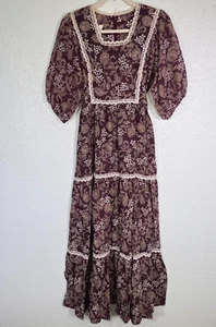 Vintage Boho Dress Womens 9 Tiered Floral Cottage Core Prairie Romantic 70s Vtg - Picture 1 of 13
