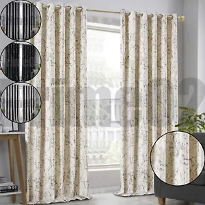 Heavy Thick Glitzy Printed Velvet Curtains Ready Made Eyelet RingTop Pair Panels - Picture 1 of 38